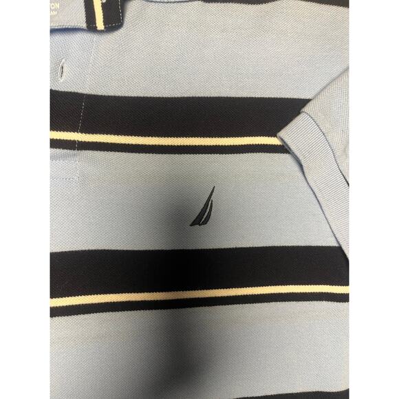 VINTAGE Nautica Polo Shirt Mens M Blue Striped Casual Short Sleeve Cotton Hybrid - Picture 3 of 5